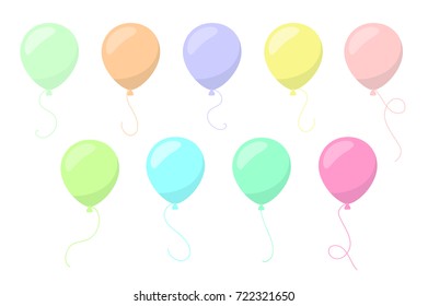 Vector Multicolored Colorful Balloons Set Isolated on White Background