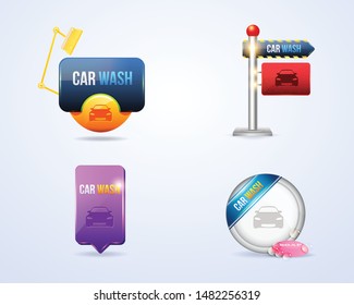 Vector Multicolored and Different Car Wash Icon Illustration Set