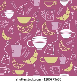 Vector Multicolored Garden Tea Party seamless pattern background. Perfect for fabric, kitchen towels, scrap-booking, wallpaper projects.