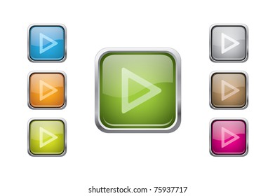 vector multicolored glossy rounded square buttons with play sign