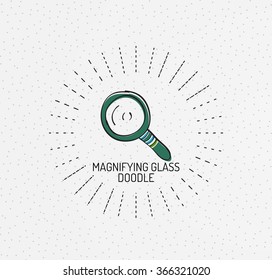 Vetor multicolorido desenhos à mão rabiscos, ícone, selo. Conceito de lupa