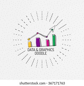 Doodles dibujados a mano multicolores vectores, icono, sello. Concepto gráfico o gráfico.
