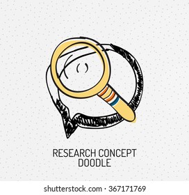 Vector multicolored hand-drawn doodles, icon, stamp. Magnifying glass concept