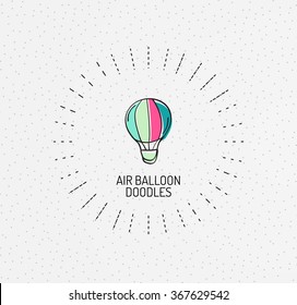Vector multicolored hand-drawn doodles, icon, stamp. Balloon