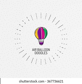 Vector multicolored hand-drawn doodles, icon, stamp. Balloon