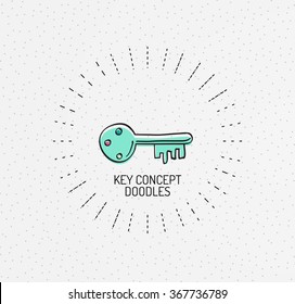 Vektorgrafik mehrfarbiger handgezeichneter Doodles, Symbol, Stempel. Schlüssel