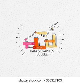 Vector multicolored hand-drawn doodles, icon, stamp. Chart or graphic concept.