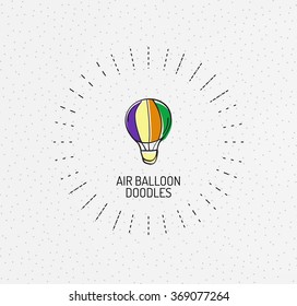 Vector multicolored hand-drawn doodles, icon, stamp. Balloon
