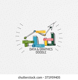 Doodles dibujados a mano multicolores vectores, icono, sello. Concepto gráfico o gráfico.
