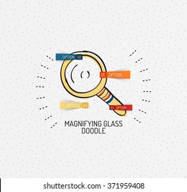 Vektorgrafik mehrfarbiger handgezeichneter Doodles, Symbol, Stempel. Glasfaser-Konzept