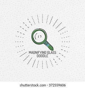 Vetor multicolorido desenhos à mão rabiscos, ícone, selo. Conceito de lupa