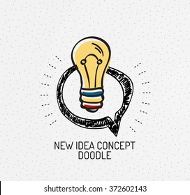 Vector multicolored hand-drawn doodles, icon, stamp, idea light bulb
