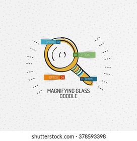 Vektorgrafik mehrfarbiger handgezeichneter Doodles, Symbol, Stempel. Glasfaser-Konzept