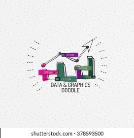 Vector multicolored hand-drawn doodles, icon, stamp. Chart or graphic concept.
