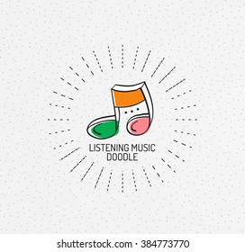 Doodles dibujados a mano multicolores vectores, icono, sello