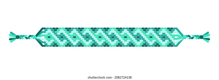 Vector multicolored handmade hippie friendship bracelet of green threads. Macrame normal pattern.