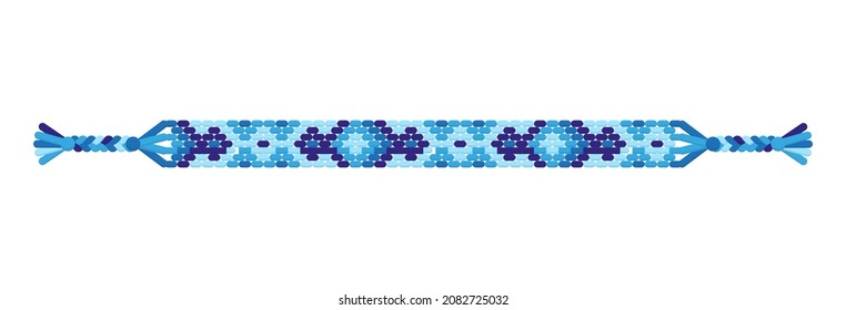 Vector multicolored handmade hippie friendship bracelet of blue threads. Macrame normal pattern.