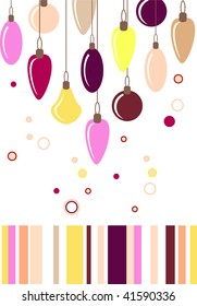 Vector multi-colored hanging balls on striped background