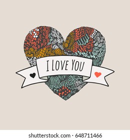Vector multicolored heart with the inscription I love you
