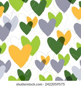 vector multicolored hearts seamless pattern. Pastel color background.  Pattern for various spring products for St. Patrick's Day.