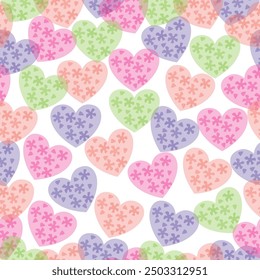 vector multicolored hearts seamless pattern. hearts on purple background, seamless pattern. 