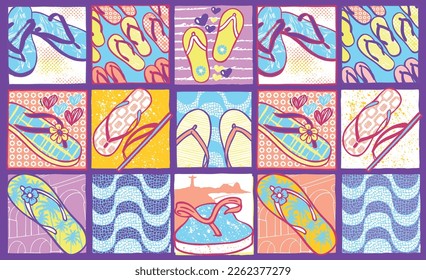 Ilustración multicolor vectorial de los flip-flops. Arte de estilo desnudo.