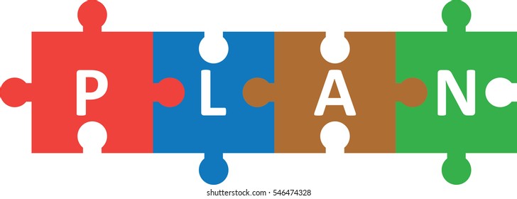 Vector multicolored jigsaw puzzle forming plan.