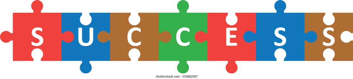 Vector multicolored jigsaw puzzle forming success.