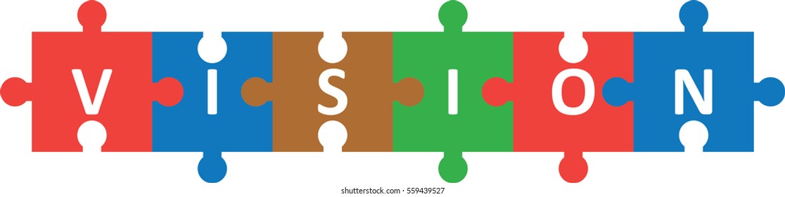Vector multicolored jigsaw puzzle forming vision.