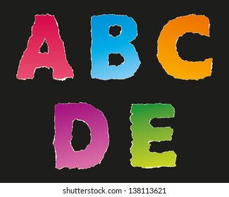 Vector multicolored letters of the Latin alphabet from torn scraps of colored paper