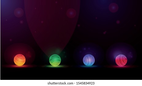 Vector multicolored luminous balls on a dark background
