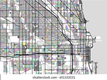 vector multicolored map of the city of Chicago, USA