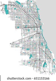 vector multicolored map of the city of Chicago, USA