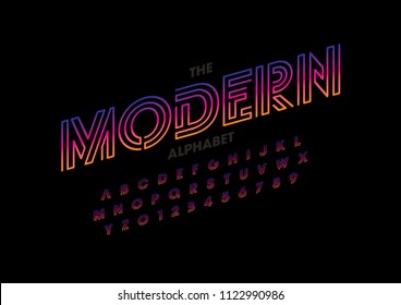 Vector of multi-colored Modern abstract italic font and alphabet