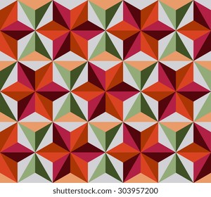 Vector multicolored mosaic with geometric flowers. Seamless background. 