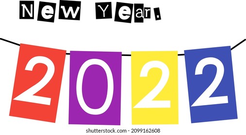 Vector multicolor números 2022 para afiches, folletos, banner, boleto. Números y letras manuscritas aisladas en fondo blanco. Feliz año nuevo 2022.
