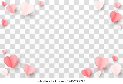 Vector multicolored paper hearts png. Heart shaped paper confetti png. Frame made of paper hearts. Hearts for Valentine's Day, March 8, Mother's Day.