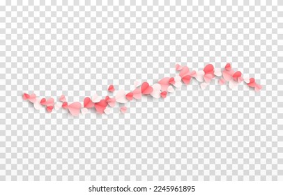 Vector multicolored paper hearts png. Heart shaped paper confetti png. Wavy line from hearts. Hearts for Valentine's Day, March 8, Mother's Day.