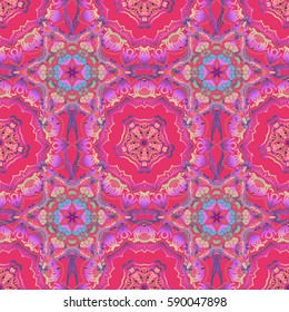 Vector multicolored seamless pattern. The texture of multicolored elements on pink background.