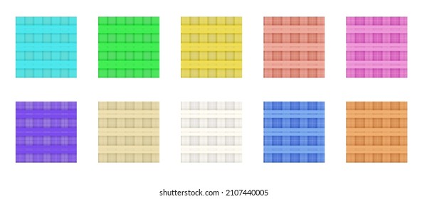 Vector multicolored set of square tablecloth patterns. Concept design of fabrics in different colors.