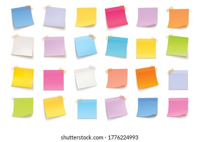 Vector multicolored set of sticky notes on white background
