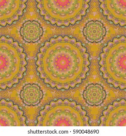 Vector multicolored texture, multicolor lines and grids seamless pattern, curved metal, foil background with 3D visual effects on a yellow background.