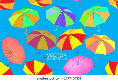
Vector multicolored umbrella floating in the sky