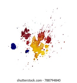 Vector multicolored watercolor splash texture blots background isolated. Grunge hand drawn blob, spot and droplets. Watercolour splatter stain effects. Spring, summer, winter colors drips abstract.