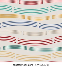 Fondo del patrón sin soldadura de rayas onduladas multicolores. Perfecto para tejidos, raquetas, niños, papelería y decoración casera. Coordina con mis patrones de natividad.