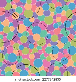 Vector multicolour overlapping circles with silhouettes repeating pattern background. Perfect for fabric, scrapbooking, and wallpaper projects. Vector illustration