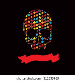 Vector   multicolour Ribbon Skull  Illustration