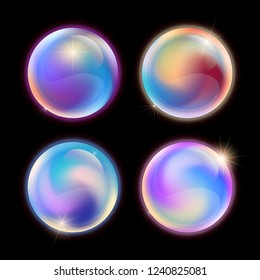 Vector multicoloured gradients spheres set. Vibrant color palettes.