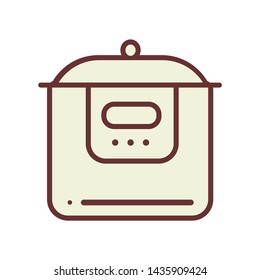 vector multicooker icon, rice electric cooker symbol, red outline design.