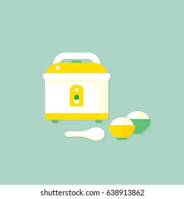 vector multicooker, rice electric cooker / bowls and spoon 
